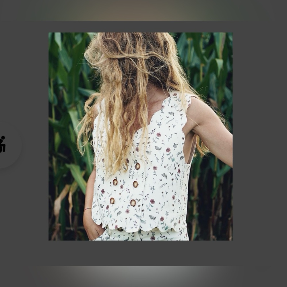 Andion Claire Vest Double Breasted‎ Women's XS Floral Cream Cotton Made In Spain